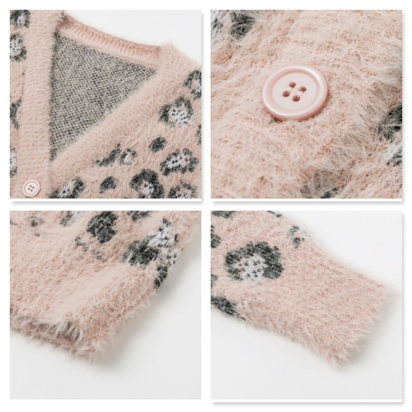 Fuzzy Pink Cheetah Buttoned Cardigan V-Neck - Picture 9 of 10